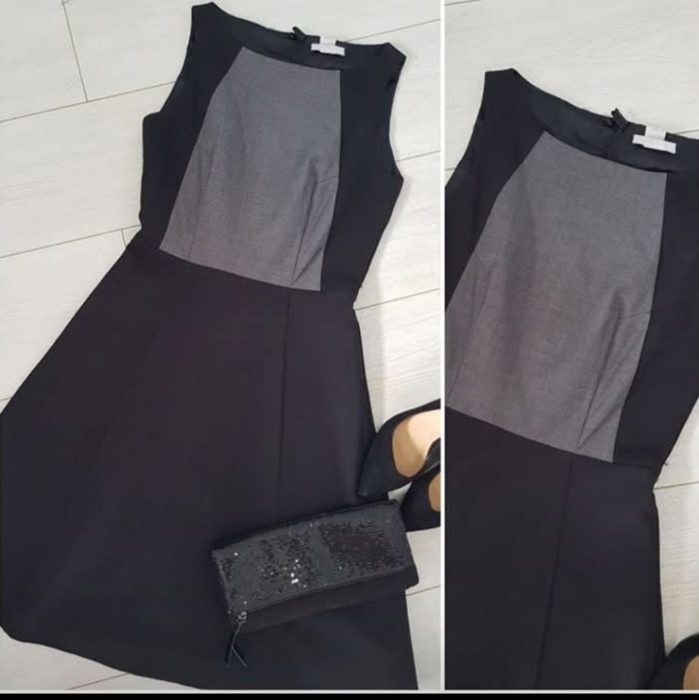Sleeveless Black Mini Dress with Gray Front Panel